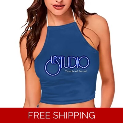 Custom 3D Women's Halter Top With Backless TOS White & Blue logo
